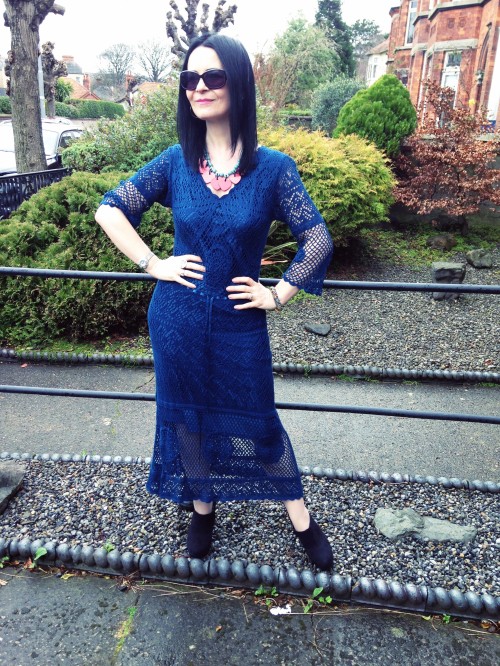 90s vintage crochet dress in petrol blue. Love this spring look.